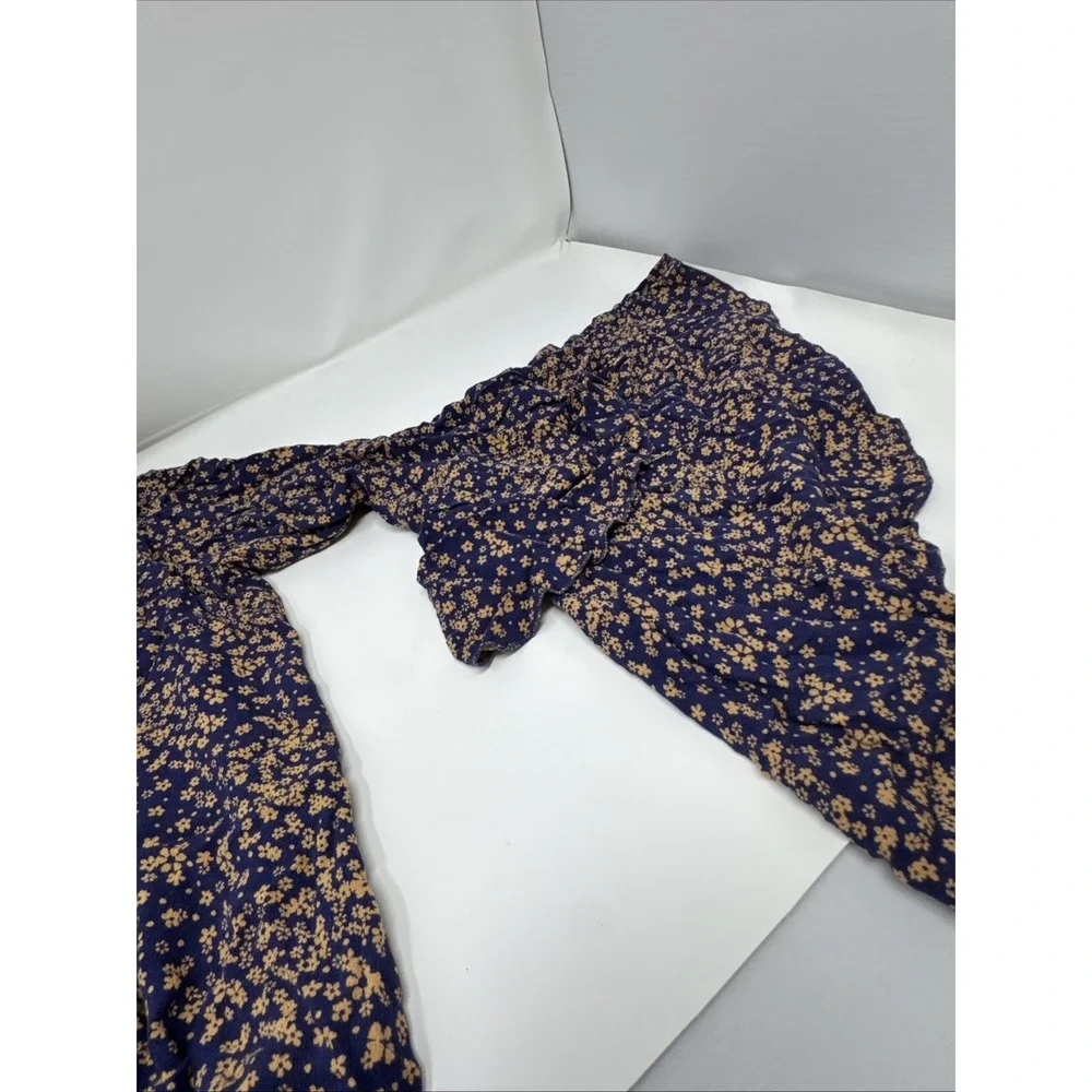 FREE PEOPLE Ditsy Floral dramatical ruffle long sleeves women M blue top shirt
